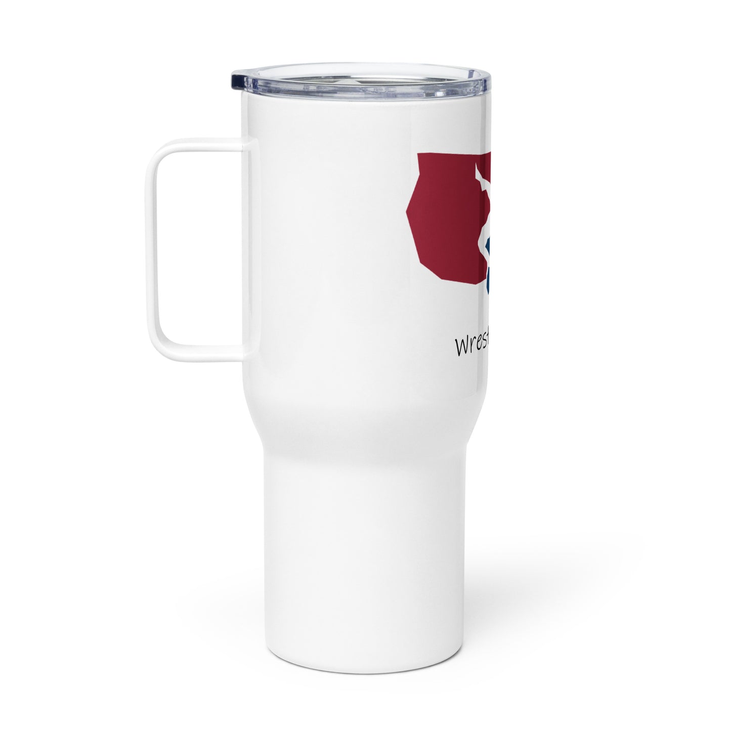 Wrestling mom travel mug with a handle